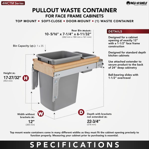 Rev A Shelf Wood Top Mount Waste Container