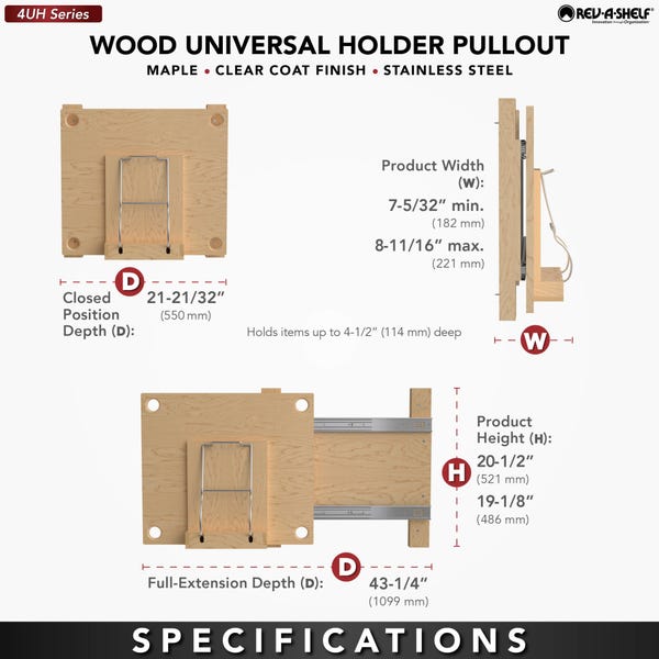 Rev A Shelf Wood Universal Holder Pullout