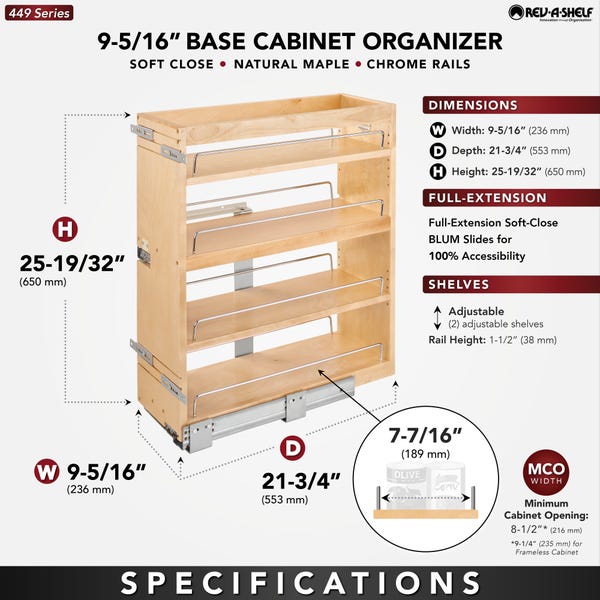 Rev A Shelf Side And Bottom Mount Base Pullout W/BLUMOTION Soft-Close