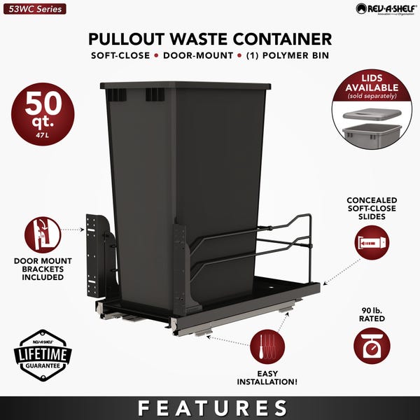 Rev A Shelf Steel Bottom Mount Pullout Waste Container W/ Soft-Close
