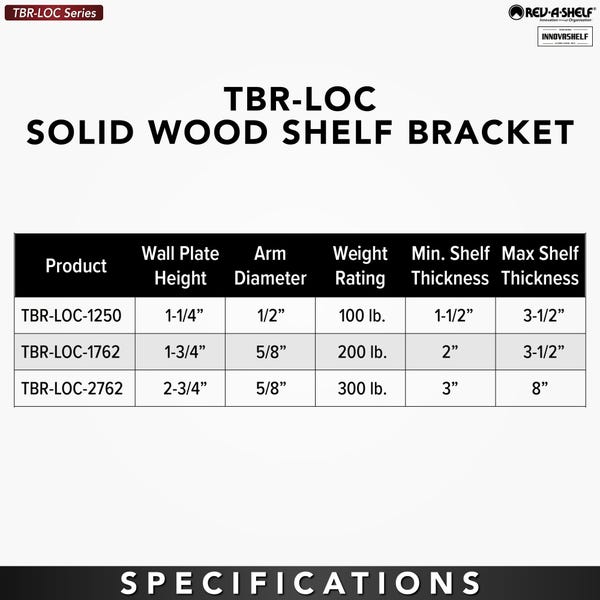 Rev A Shelf TBR-LOC Solid Wood Floating Shelf Brackets