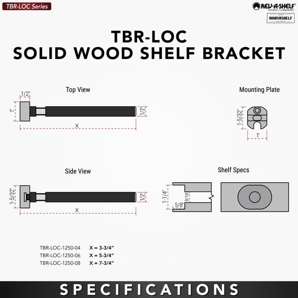 Rev A Shelf TBR-LOC Solid Wood Floating Shelf Brackets