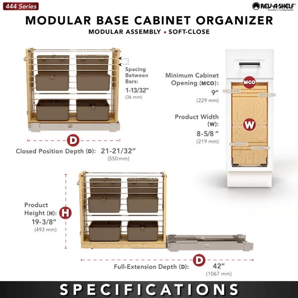 Rev A Shelf Wood Base Cabinet Modular Pullout Organizer W/ Soft Close