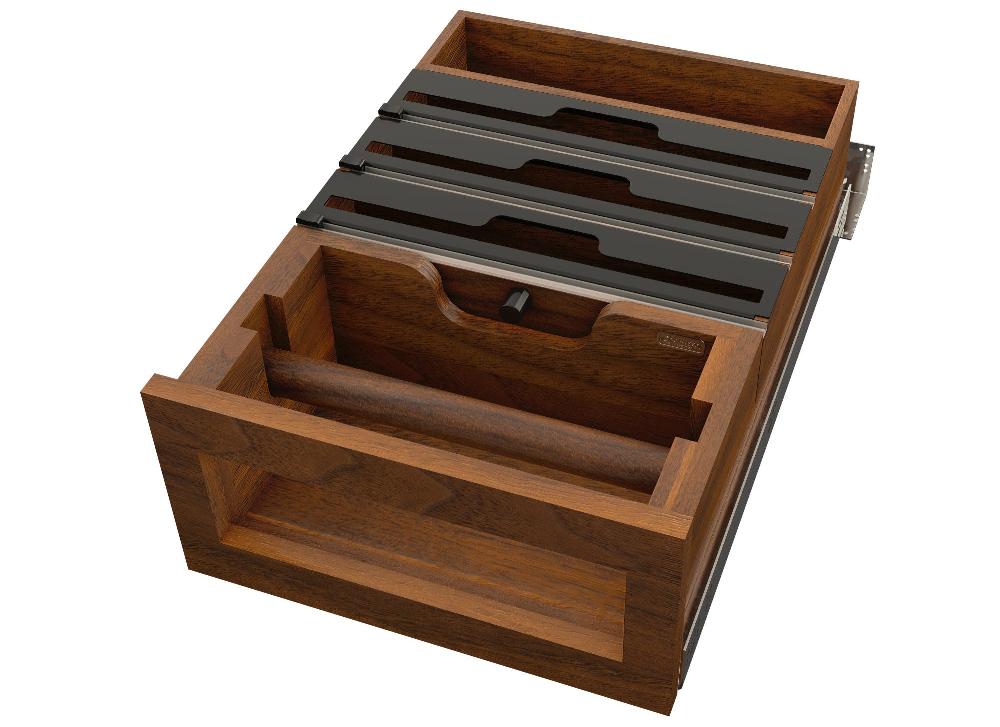 rev a shelf Wood Base Cabinet Paper Towel Tiered Drawer System w/ Foil Cutters and BLUM Soft-Close rev a shelf Wood Base Cabinet Paper Towel Tiered Drawer System w/ Foil Cutters and BLUM Soft-Close