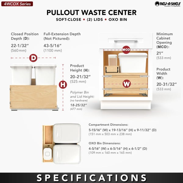 Rev A Shelf Wood Bottom Mount Waste Container System