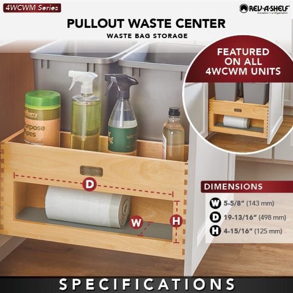 Rev A Shelf Wood Bottom Mount Waste Management Center W/ Soft-Close