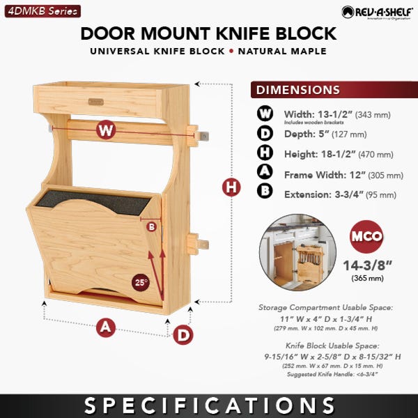Rev A Shelf Wood Door-Mount Tip-Out Knife Storage Organizer