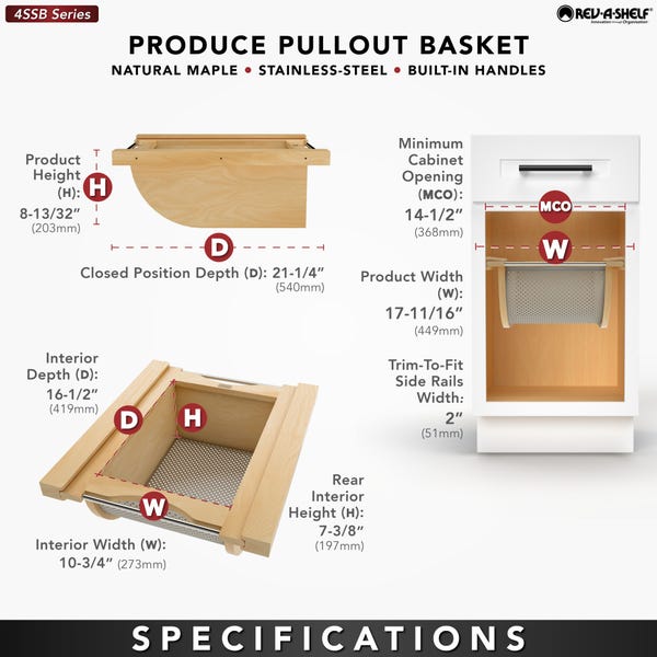 Rev A Shelf Wood/Stainless-Steel Produce Pullout Baskets