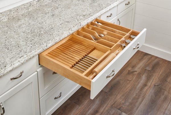 Rev A Shelf Wood Utensil Tray Insert W/ Shallow Knife Block