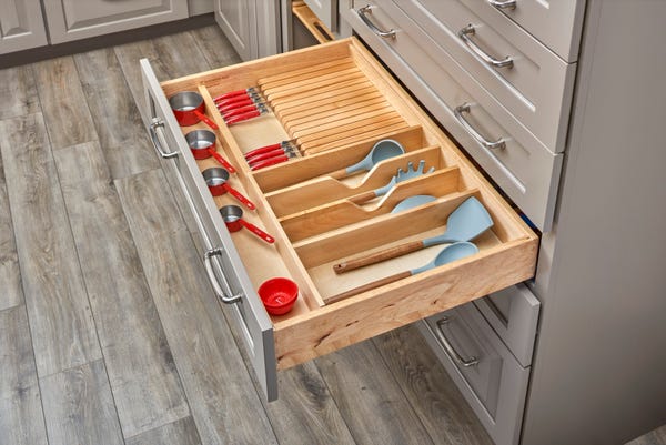 Rev A Shelf Wood Utensil Tray Insert W/ Shallow Knife Block