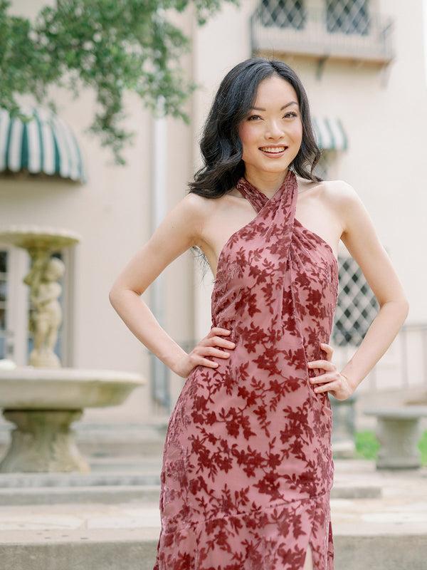 Revelry Athena Floral Burnout Velvet Dress