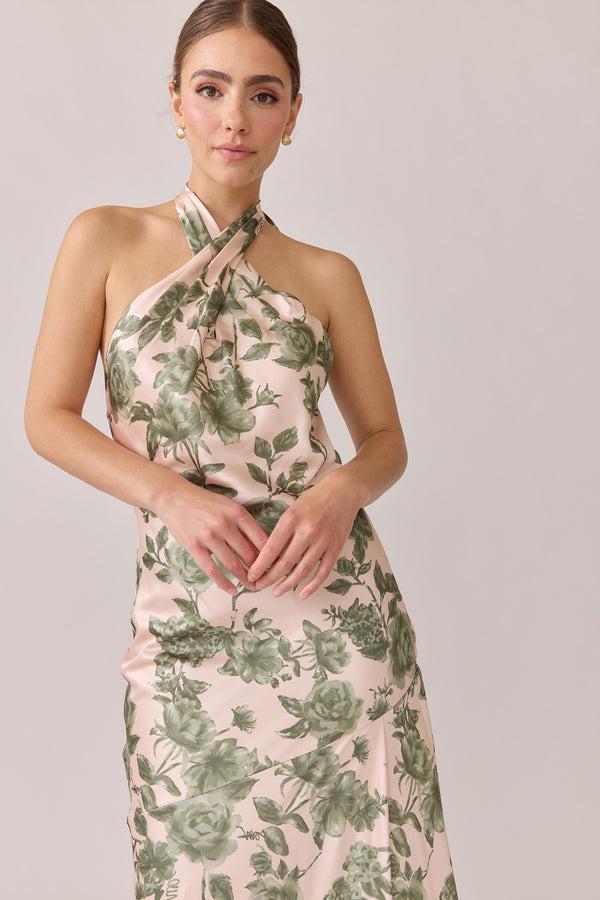 Revelry Athena Satin Floral Print Dress