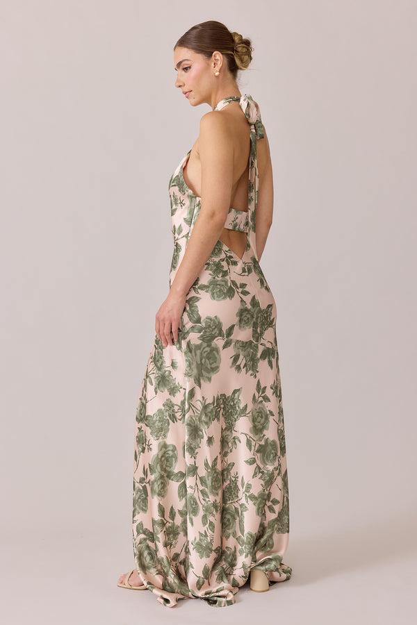 Revelry Athena Satin Floral Print Dress