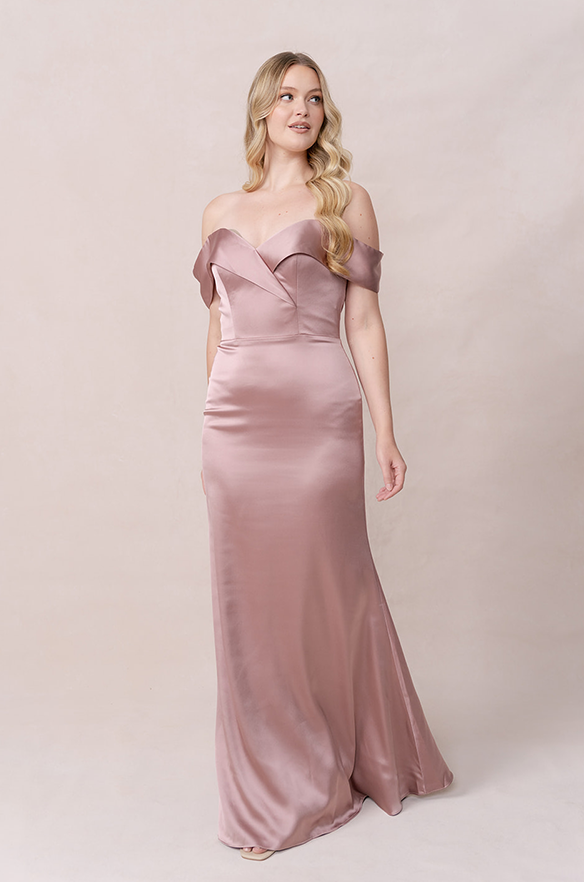 Revelry Bardot Satin Dress