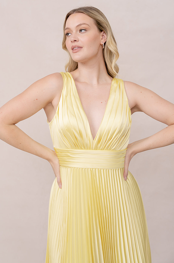 Revelry Celine Satin Pleated Dress
