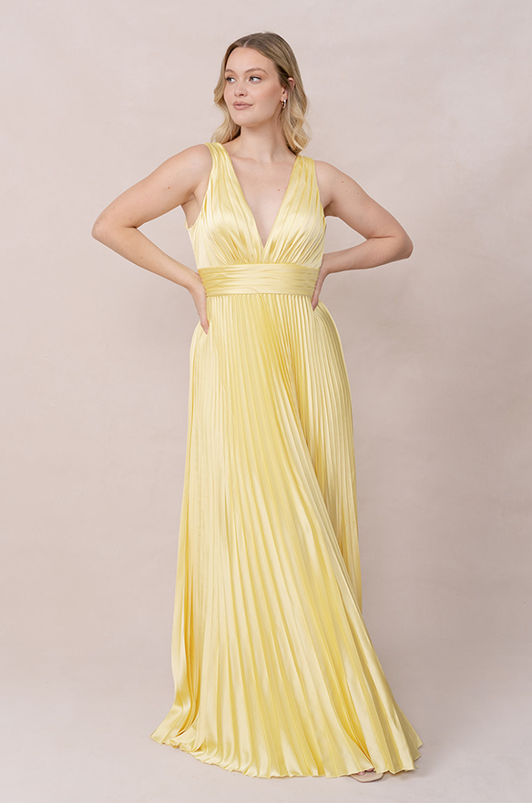 revelry Celine Satin Pleated Dress