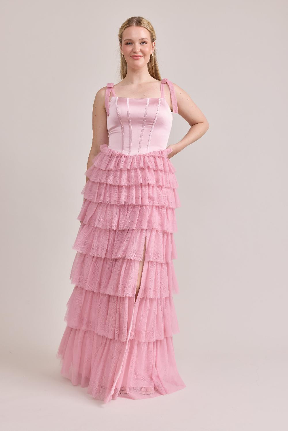 revelry Charlotte Satin + Tulle Dress