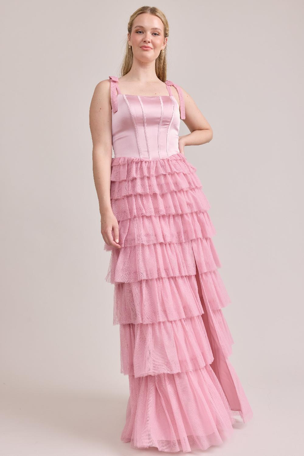 revelry Charlotte Satin + Tulle Dress