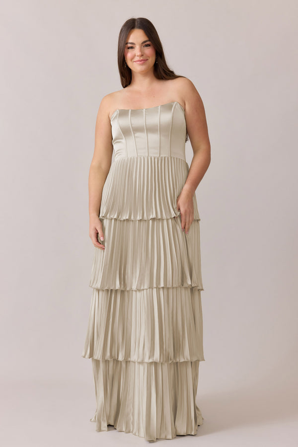 Revelry Collins Satin Pleated Dress