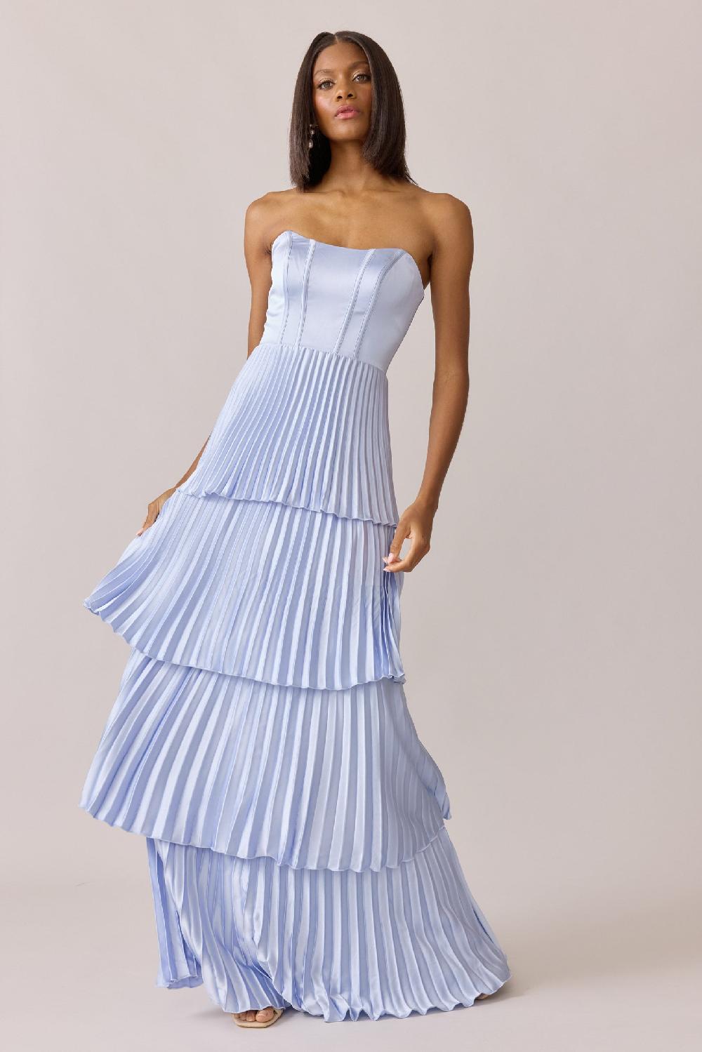 revelry Collins Satin Pleated Dress