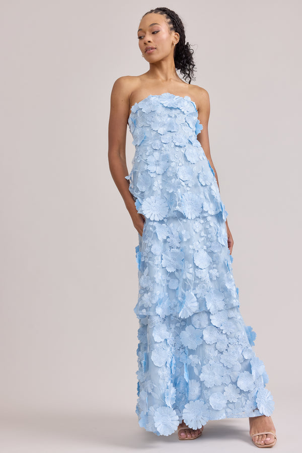 Revelry Flora Appliqué Dress Sky Blue