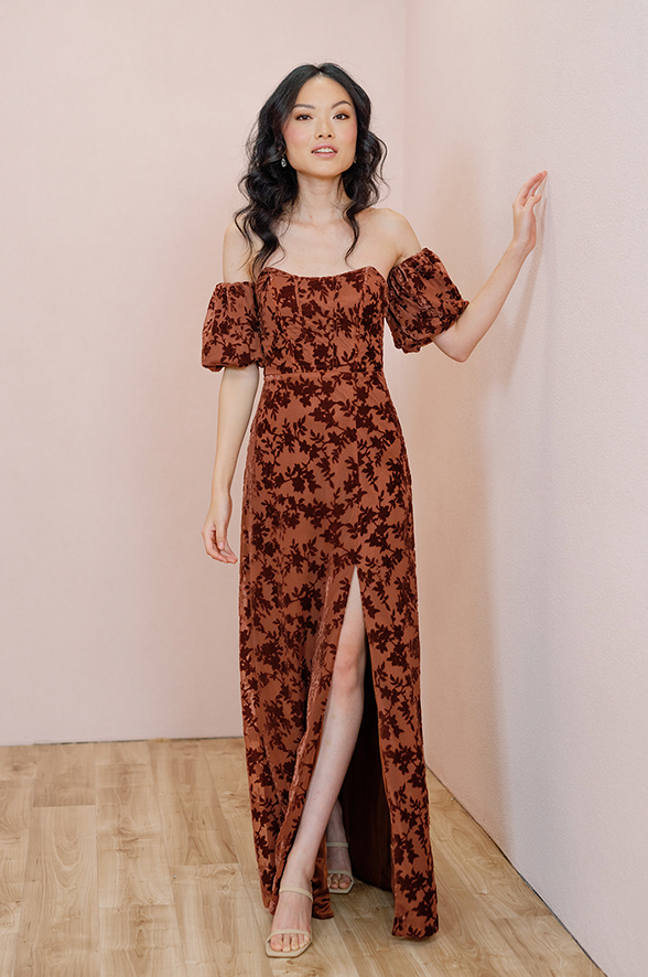 Revelry Floral Burnout Velvet Bubble Sleeves