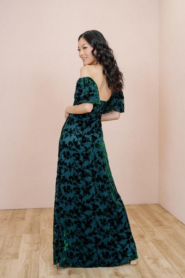 Revelry Floral Burnout Velvet Bubble Sleeves