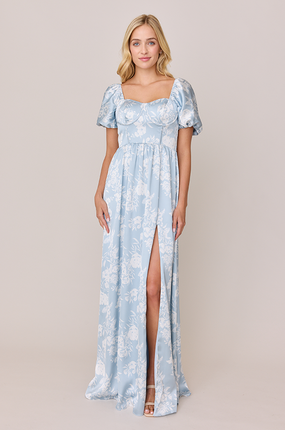 Revelry Isabella Satin Floral Print Dress