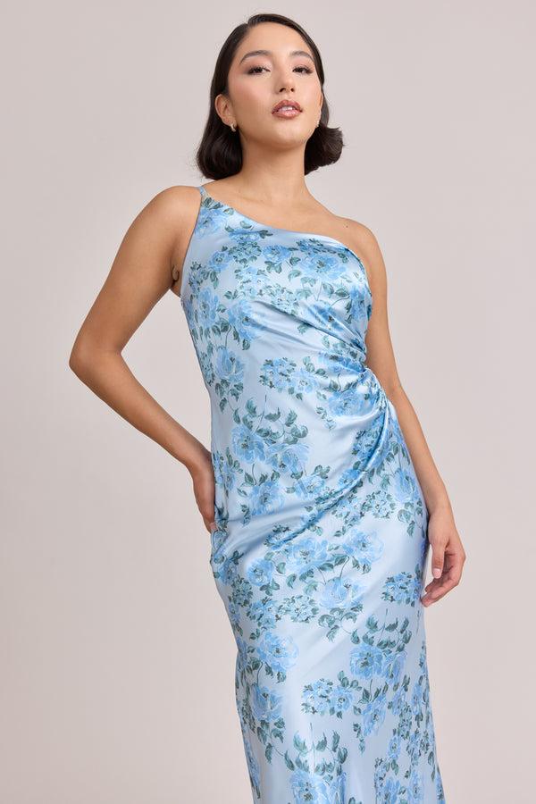 Revelry Jade Satin Floral Print Dress