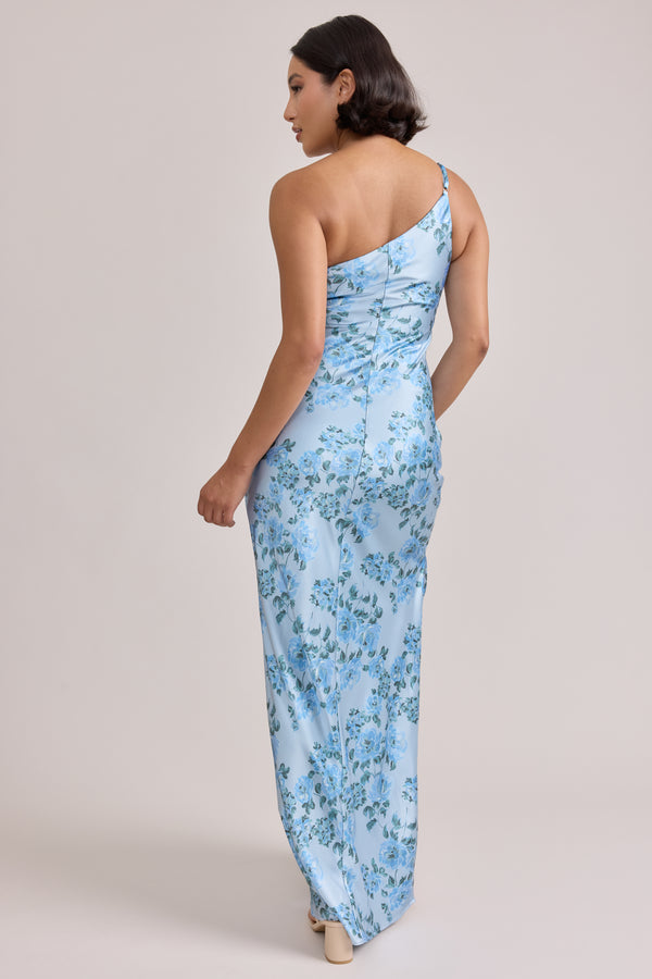 Revelry Jade Satin Floral Print Dress