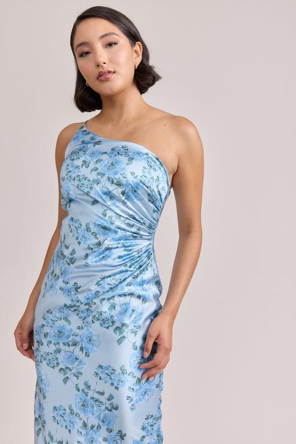 Revelry Jade Satin Floral Print Dress
