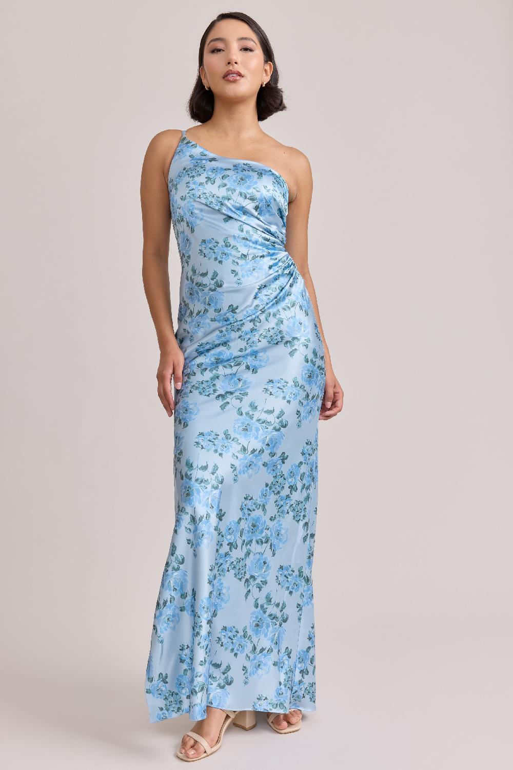revelry Jade Satin Floral Print Dress