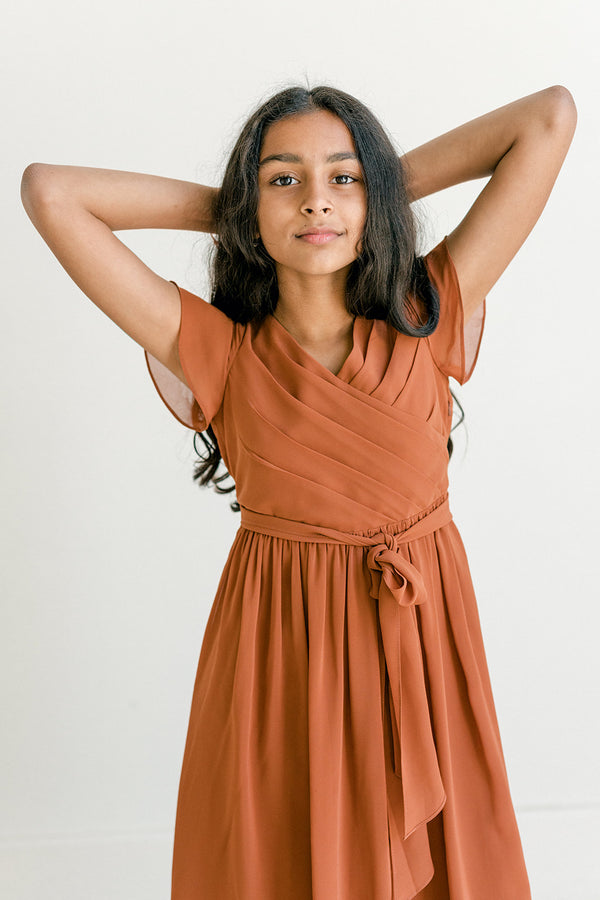 Revelry Juniors Harper Chiffon Faux Wrap Dress