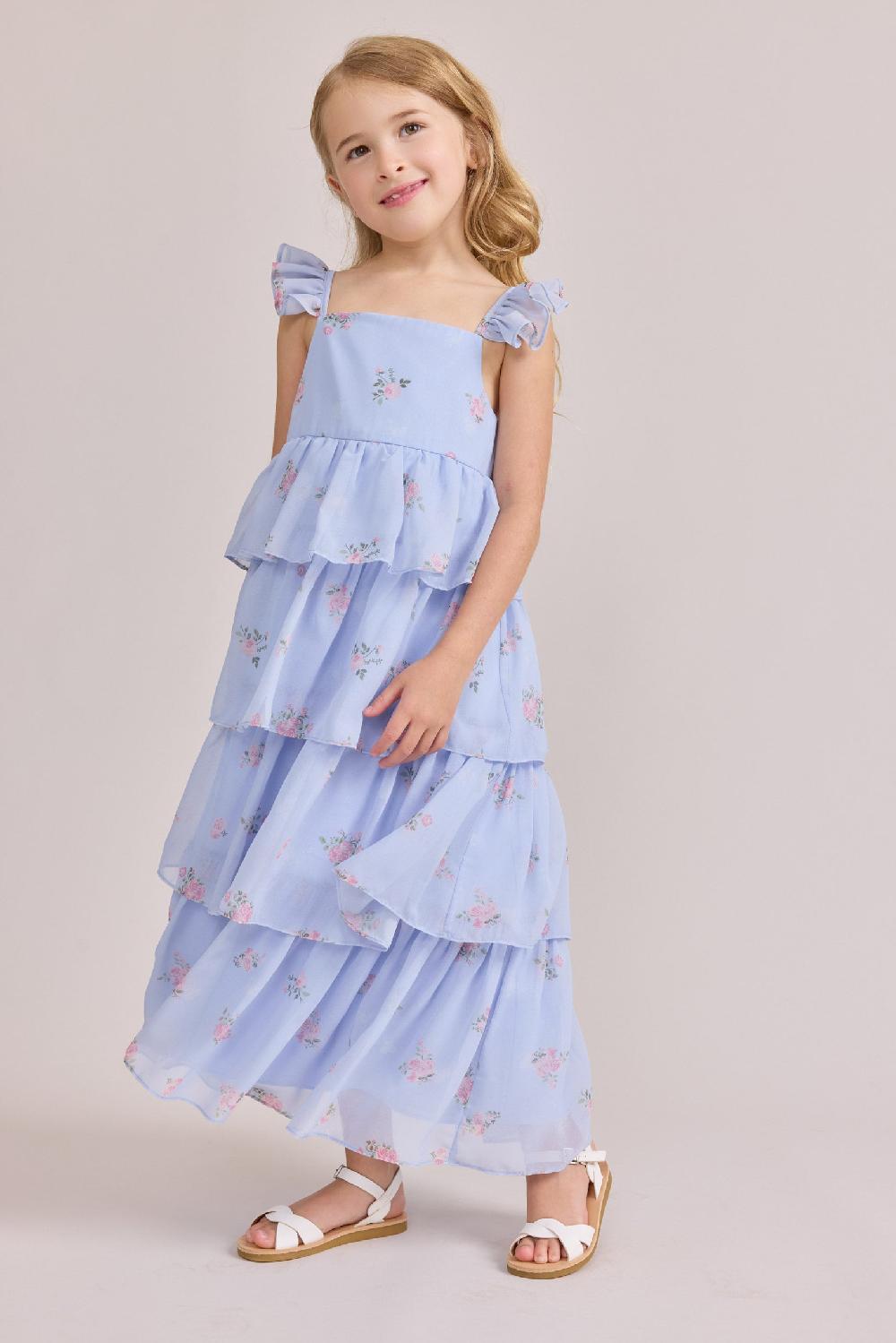revelry Kids Poppy Chiffon Floral Print Dress
