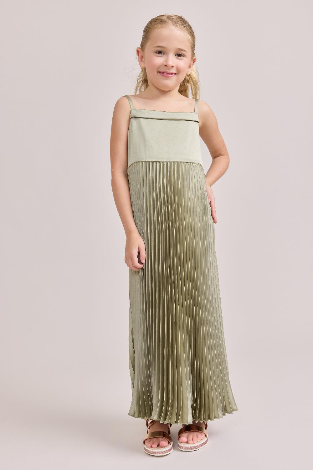 revelry Kids Saylor Satin Pleated Dress