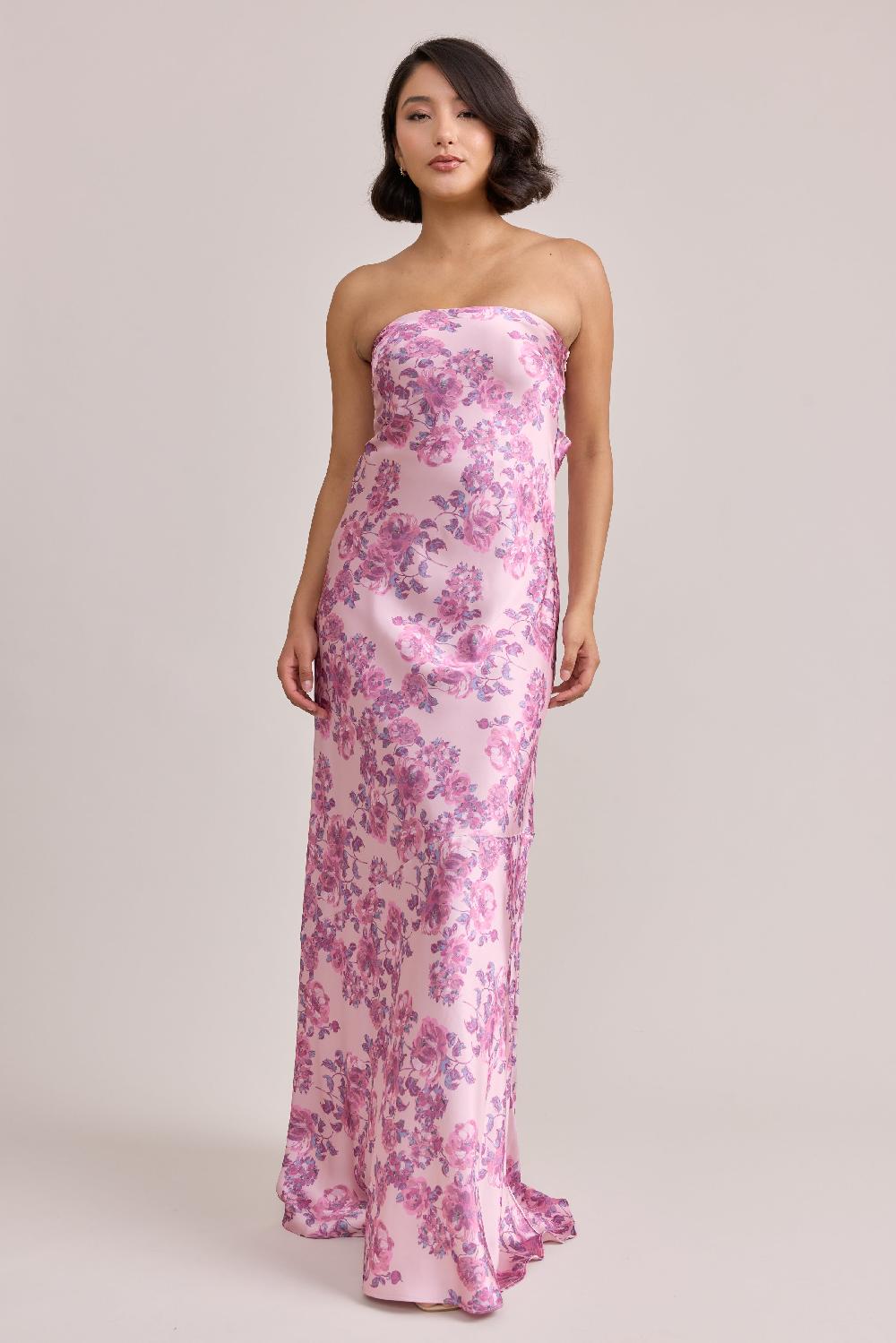 revelry Leo Satin Floral Print Dress
