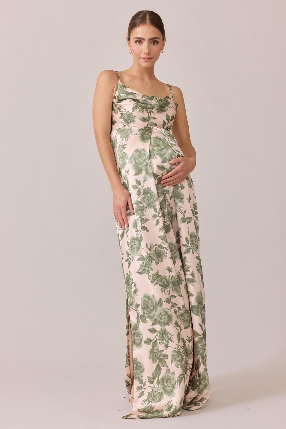 revelry Maternity Skye Satin Floral Print Dress