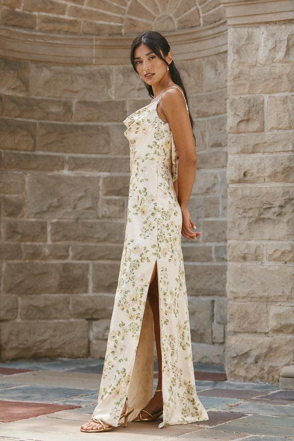 Revelry Nadia Satin Floral Print Dress