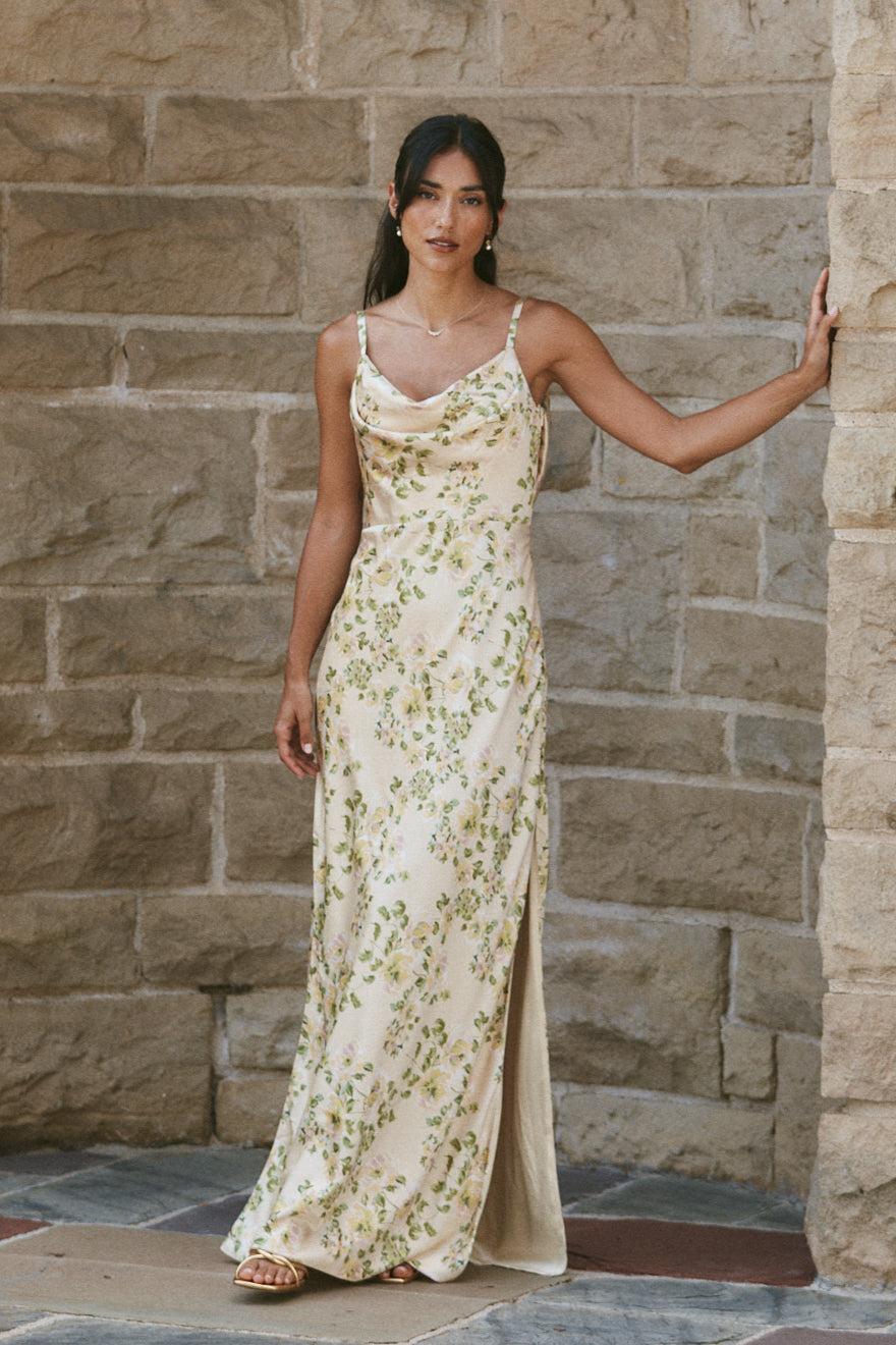 revelry Nadia Satin Floral Print Dress