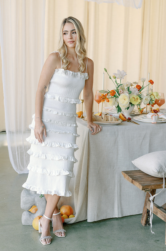 revelry Natalia Satin Shirring Dress