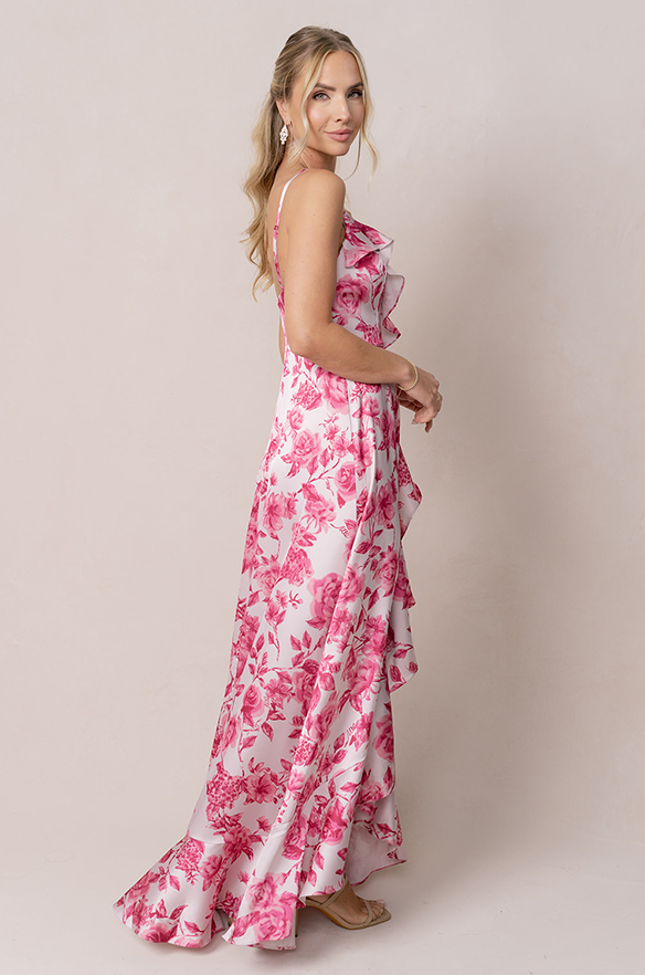 Revelry Paloma Satin Floral Print Dress