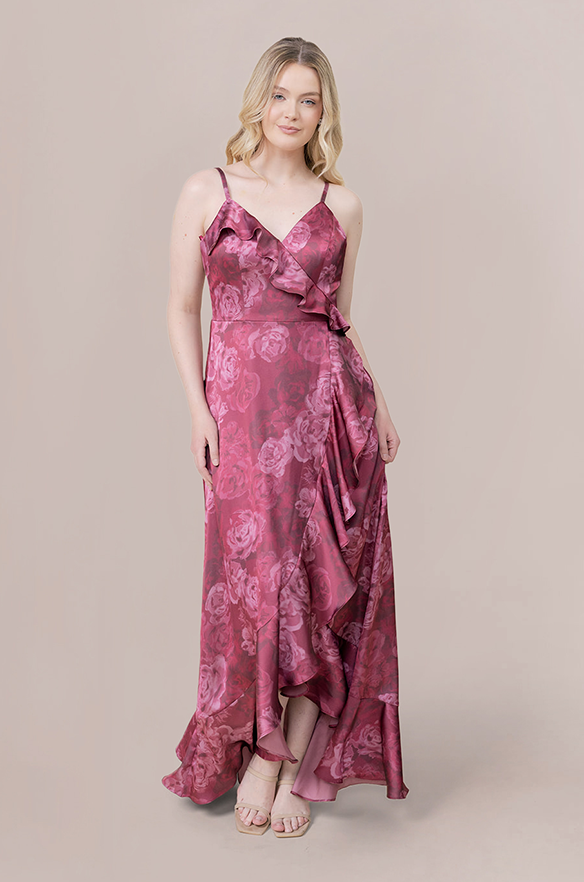 revelry Paloma Satin Floral Print Dress