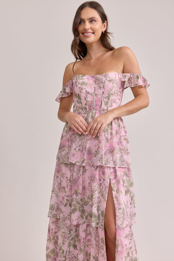 Revelry Poppy Chiffon Floral Print Dress