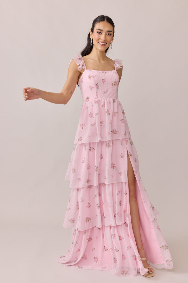 Revelry Poppy Chiffon Floral Print Dress