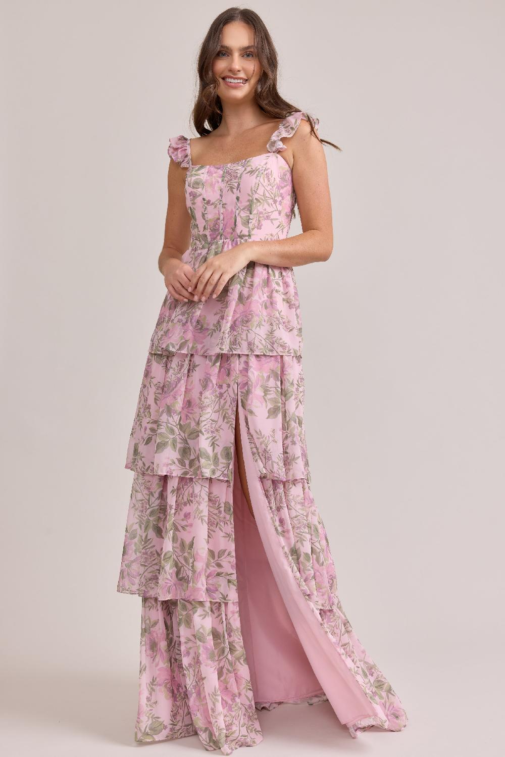 revelry Poppy Chiffon Floral Print Dress