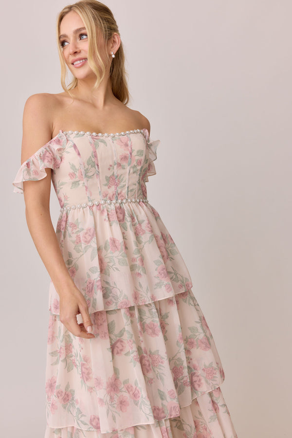 Revelry Poppy Luxe Chiffon Floral Print Dress