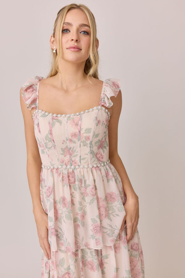 Revelry Poppy Luxe Chiffon Floral Print Dress
