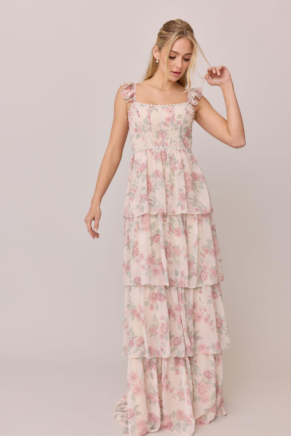 revelry Poppy Luxe Chiffon Floral Print Dress