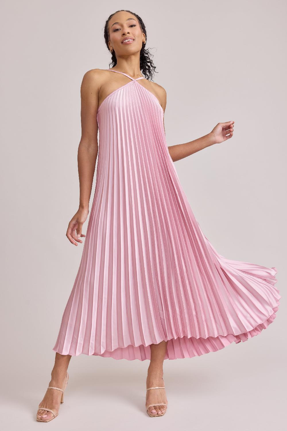revelry Rayne Satin Pleated Dress