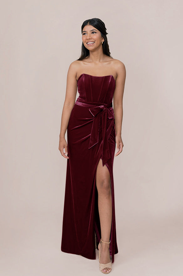 revelry Sample Burgundy Amara Velvet Dress